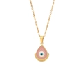 Golden necklace featuring a pink enamel teardrop pendant with a blue evil eye detail - Evil Eye Style (6#)