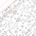 Christmas kraft wrapping paper featuring black and white reindeer and tree doodle patterns - Christmas Tree Graffiti / 43cm*3m