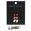 Halloween earring set with pumpkin, ghost, and skull charms on a black card - Gun Black/White K 8070