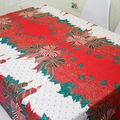 Nordic Christmas tablecloth featuring red poinsettia and holly berries on white fabric - Style L
