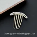 Elegant gold U-shaped hair comb with pearls and rhinestones measuring 8cm by 7.5cm - Pearl and Diamond Five-Prong - 9K Gold