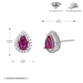 Detail view of 925 silver stud earrings featuring rose red pear-cut zircon stones - Earrings-Red