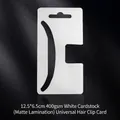 White minimalist paper display card for hair clips with hanging hole on black background - 12.5*6.5cm 400g
