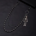 Double-layered gunmetal punk chain with skull pendant for jeans and streetwear accessories - Gunmetal