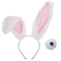 White plush bunny ears headband and tail set with pink lining and metal pin fastening - White/Pink Folded Ear 2-Piece Set