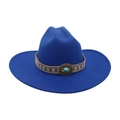 Royal blue wool felt western cowboy hat with ethnic woven band and turquoise buckle - Large Brim Oval Blue Stone / Sapphire Blue