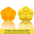 Yellow bear-shaped silicone baby food mold with lid for steaming small cakes - Little Bear Rice Cake / Yellow