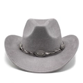 Détail d'un chapeau de cowboy gris en suède avec ruban tressé et boucles en métal rétro - M(56-59CM) / Gris Clair (Suède)