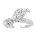 Macro view of silver raven ring featuring detailed feathers and branch texture band - Bright Silver Crow Style (09)