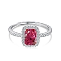 S925 Sterlingsilber Ring mit strahlendem rosa Zirkon und Pavé-Einstellung für Damen - Einstellbar Offen / Rot
