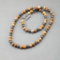 Men's beaded necklace with brown tiger eye and grey hematite stones featuring a toggle clasp - Jasper