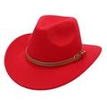 Klassischer roter Wollfilzhut mit braunem Lederband und goldener Schnalle für Damen - Einheitsgröße (57cm) / Rot