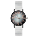 Women's quartz watch with white elastic metal strap and gradient grey dial in rose gold - White
