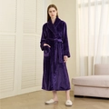 Thick purple flannel bathrobe for women featuring soft shawl collar and waist tie design - Purple (Women)