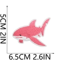 Pink shark embroidered patch detail showing 6.5x5cm dimensions for iron-on clothing - Pink and White Shark Style (4)
