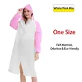Reusable thick EVA raincoat for adults in white and pink colorblock design - One Size / White & Pink Patchwork (Adult Elastic Cuff)