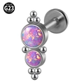 G23 titanium labret stud featuring dual iridescent opal stones and a flat back base - G23 Titanium 1.2*6mm / Style 16-Pink Purple Opal (OP38)