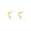 Minimalist gold heart earrings with hammered texture and open C-shape design on white background - Hammered C-Shape Heart Stud Earrings (E955-GO)