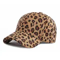 Classic leopard print corduroy baseball cap with structured crown and curved brim in tan - Adjustable / Khaki
