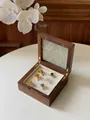 Walnut wood jewelry box with embossed glass lid and ring slots in beige velvet lining - Black Walnut Begonia Irregular Ring Small Box