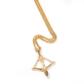 Detail of golden arrow pendant on a polished cuban chain necklace over white background - Gold Bow and Arrow / 3mm*60cm Steel Cuban Chain