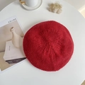 Close-up of red mohair knit beret with cozy texture and aesthetic lifestyle props - M(56-58cm) / Dark Red