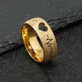 Gold stainless steel heartbeat ring with frosted finish and heart cutout design - Gold Color EKG Heartbeat (8mm)