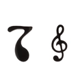 Minimalist black musical note stud earrings with asymmetric treble clef design - Black