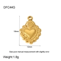 Detailed view of vintage gold heart pendant with dimensions 18mm x 12mm and 1.8g weight - Gold Sacred Heart DFC44G