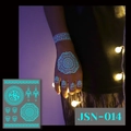 Glow-in-the-dark blue mandala henna tattoo sticker set with luminous floral patterns - JSN-014 (Luminous Mandala Hand)