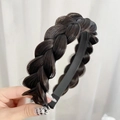 Handcrafted black fishtail braid headband made of synthetic hair fibers for women - Three-Strand Braid / Black Brown