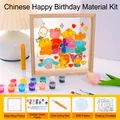 DIY Sanrio birthday theme acrylic glass painting kit with natural solid wood frame - Happy Birthday A 15x15cm