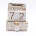 Wooden desktop calendar with pineapple decor, rotating date blocks for home or office - Pineapple Style