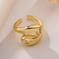 Gold plated open ring featuring double heart-shaped zircons on a smooth metal band - Gold Double Heart Style (13970)