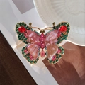 Vintage gold butterfly brooch with pink crystals and red green rhinestones - Vintage Crystal Red Butterfly