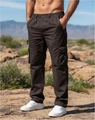 Men's dark brown cargo pants with multi-pocket design and elastic drawstring waist - Brown