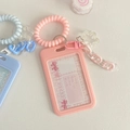 Pink heart glitter gradient card holder with star charm and spiral wristband - Pink Vertical + Star Keychain