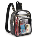 Mochila grande de PU acolchado negro y PVC transparente con bolsillos múltiples - 20.5*8.5*23cm / Negro