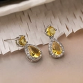 Luxurious pear-cut yellow zircon teardrop earrings with halo crystals in silver setting - Yellow