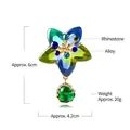 Colorful floral rhinestone brooch with green pendant and gradient petals, 6x4.2cm size - Gradient Flower Green Gem Style (QT0155)