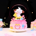 Pink Capybara crystal ball music box with puppy figurines and glowing resin base - 8518 Pink Base / Large 100 Snow+Light+Music