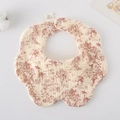 Beige petal-shaped cotton baby bib with brown floral print and snap button closure - Gauze Flower Wrap - Red Fruit Garden