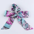 Elegant geometric print satin hair ribbon bow with modern purple and blue abstract patterns - S36-Modern Minimalist Geometric