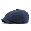 Navy blue herringbone newsboy cap with vintage British style in a wool blend fabric - Adjustable (56-60cm) / Dark Blue Herringbone