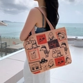 Close-up of pink canvas tote bag with hand-drawn cat and floral illustrations - Pointed Nose Dog