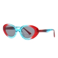 Retro oval sunglasses featuring a unique red and blue gradient transparent frame - C2 Red Blue Gradient Frame Grey Lens