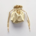 Elegant golden satin drawstring bag with smooth silk texture for gift packaging - Gold