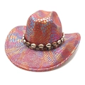 Macro view of colorful western cowboy hat with reflective snake pattern and shell headband - M(56-58cm) / Red