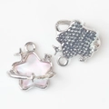 Detail of silver alloy star pendant with pink opal stone showing front and back views - Silver Pink