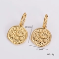 Golden stainless steel eye and moon earrings with embossed pattern and dimensions - Eye Moon Relief Style (AMLEH226)